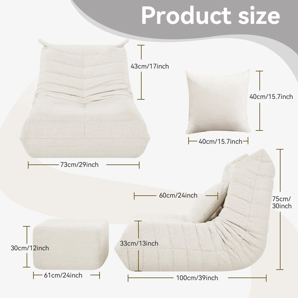 Nouveauté 2026 – Fauteuils poufs VFD pour adultes, pouf avec repose-pieds, canapé lounge confortable en mousse à mémoire de forme, fauteuil de lecture idéal pour la chambre et le salon, canapé de sol relaxant