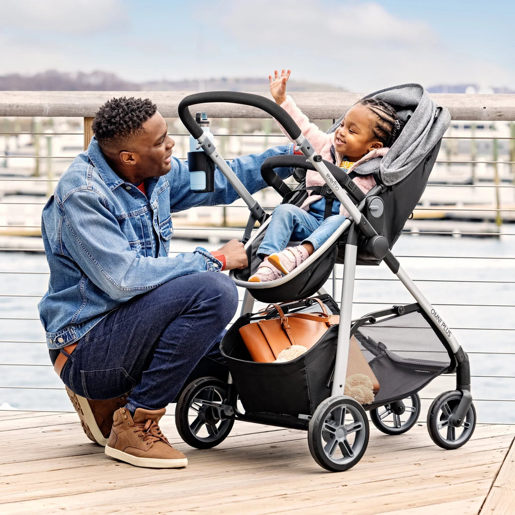 Nouveauté 2026 – Système de voyage modulaire Evenflo Omni Plus avec siège auto pour bébé LiteMax Sport, gris Mylar, unisexe