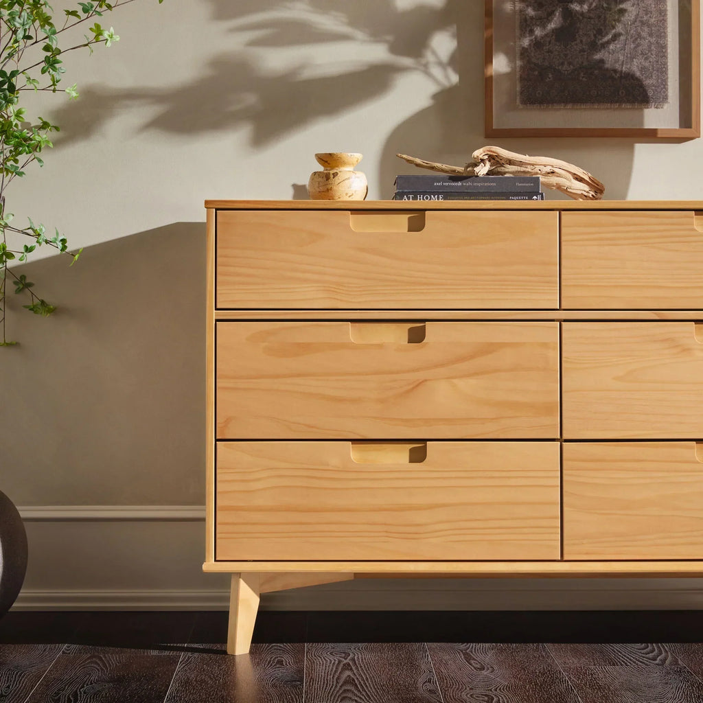 Nouveauté 2026 – Commode Walker Edison Sonoma 6 tiroirs en bois massif couleur caramel