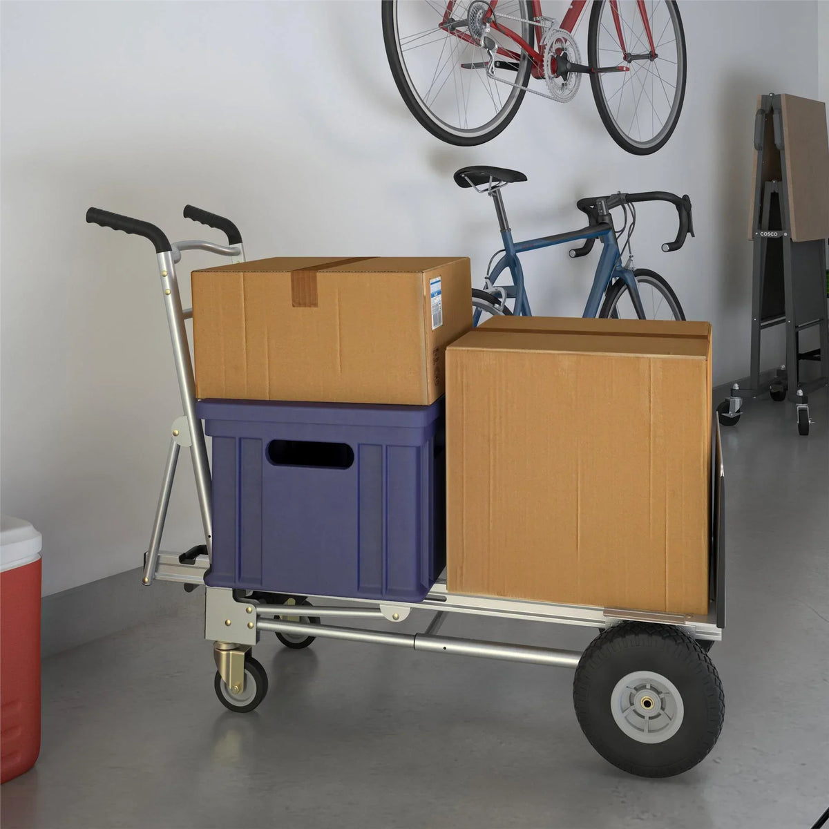 Nouveauté 2026 – Chariot de manutention/diable assisté 3 en 1 Cosco en aluminium, série , avec roues increvables, argent