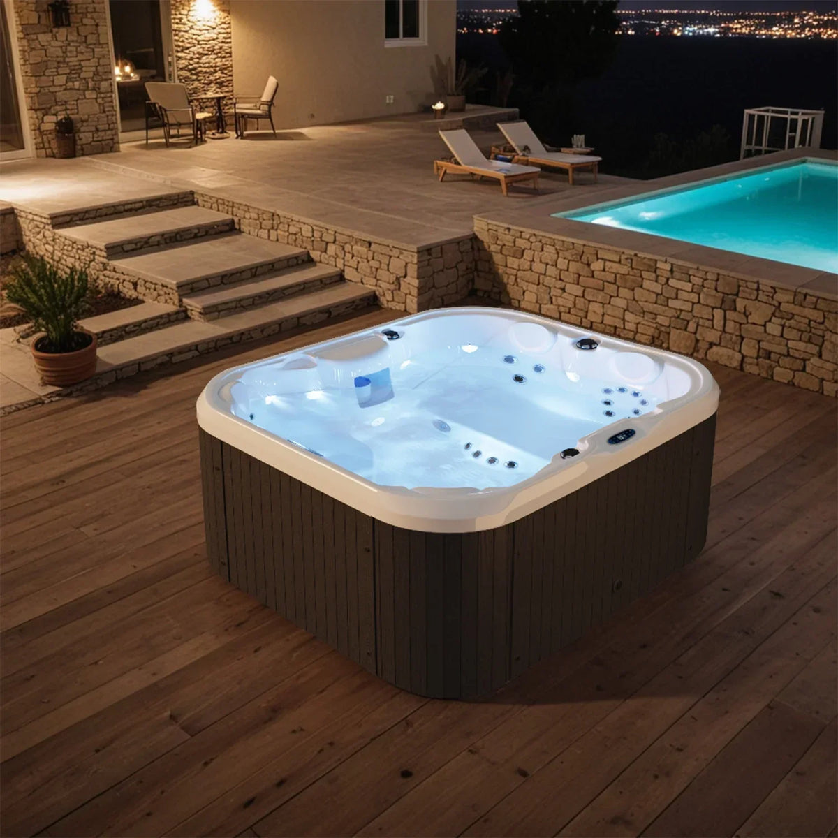 Nouveauté 2026 – Spa extérieur Patiowell 2 places , 41 jets de massage, éclairage LED, système de purification d'eau intégré, 900 L, noir