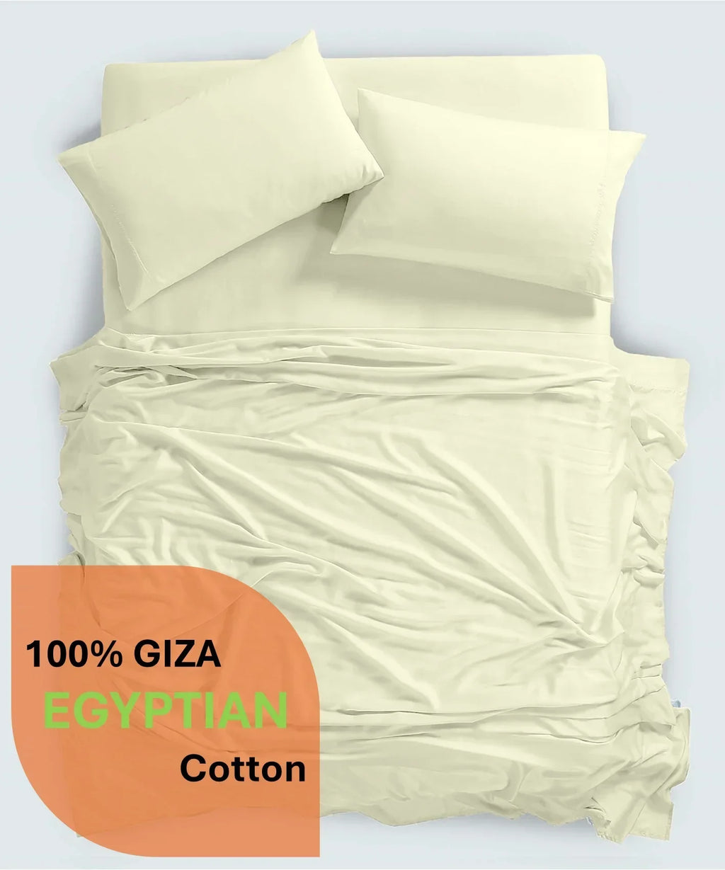 Nouveauté 2026 – Parure de lit 4 pièces en coton égyptien Giza 100 % (600 fils/cm²), drap-housse à bonnet profond de 38 cm, satin doux et respirant - Noir, 1 place
