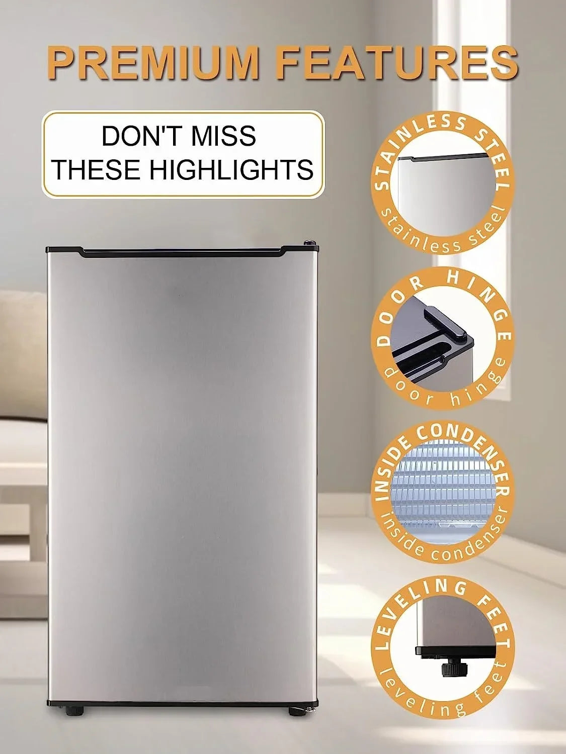 Nouveauté 2026 – Congélateur vertical Upright , congélateur vertical compact de 85 litres (3 pi³) avec thermostat réglable, mini-congélateur avec porte simple réversible en acier inoxydable, argent