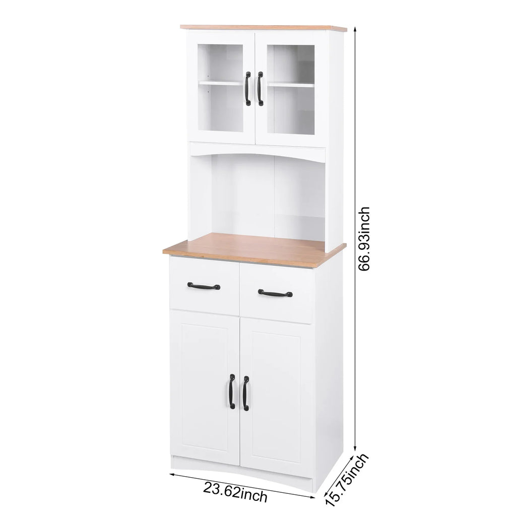 Nouveauté 2026 – ! Meuble de cuisine en bois blanc avec portes vitrées encadrées et tiroir, idéal pour ranger le garde-manger et le micro-ondes