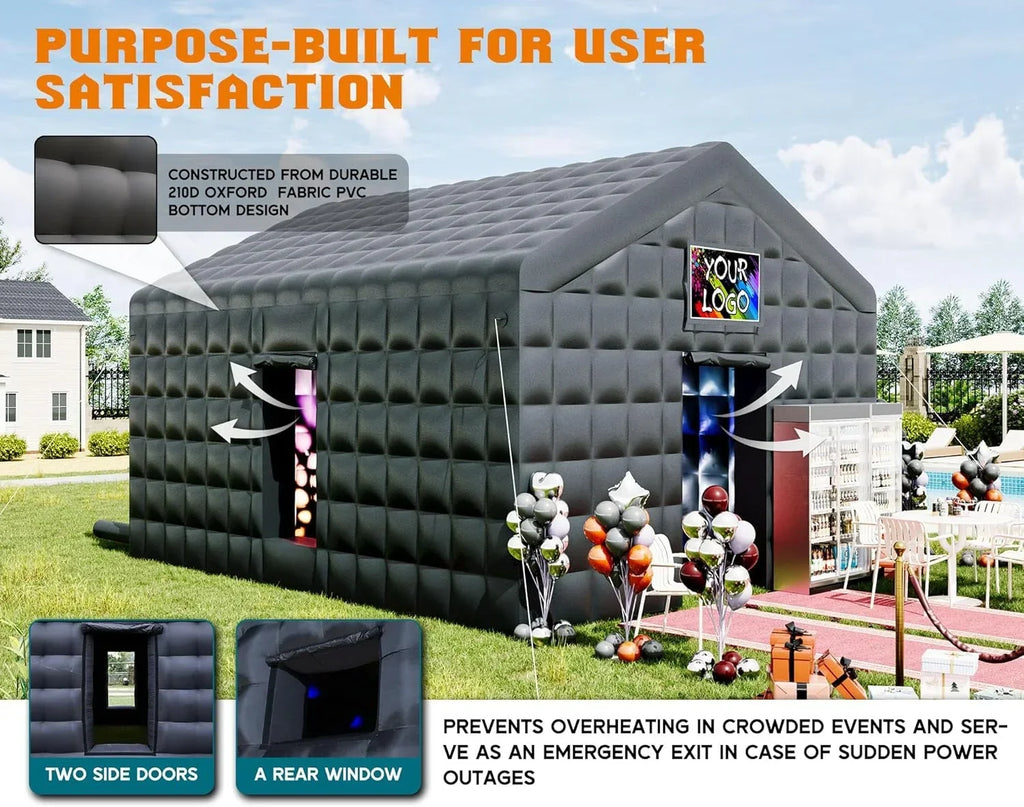 Nouveauté 2026 – Tente gonflable Jocisland , 6 x 4,9 x 4,3 m, grande tente noire pour discothèque avec 2 portes latérales, espace logo, gazebo événementiel