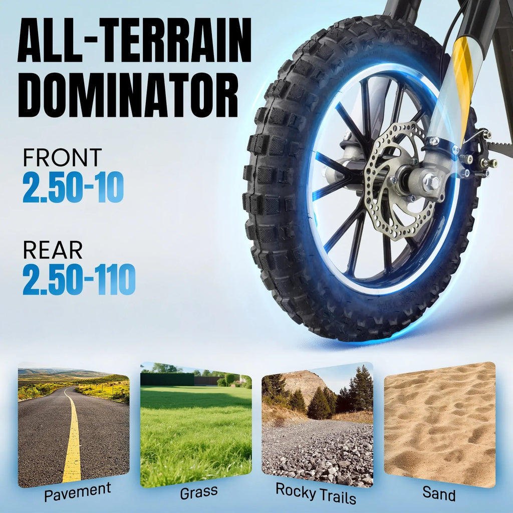Nouveauté 2026 – Moto tout-terrain électrique QEASET , 500 W, pour enfants (garçons et filles) de 8 à 14 ans, bleue