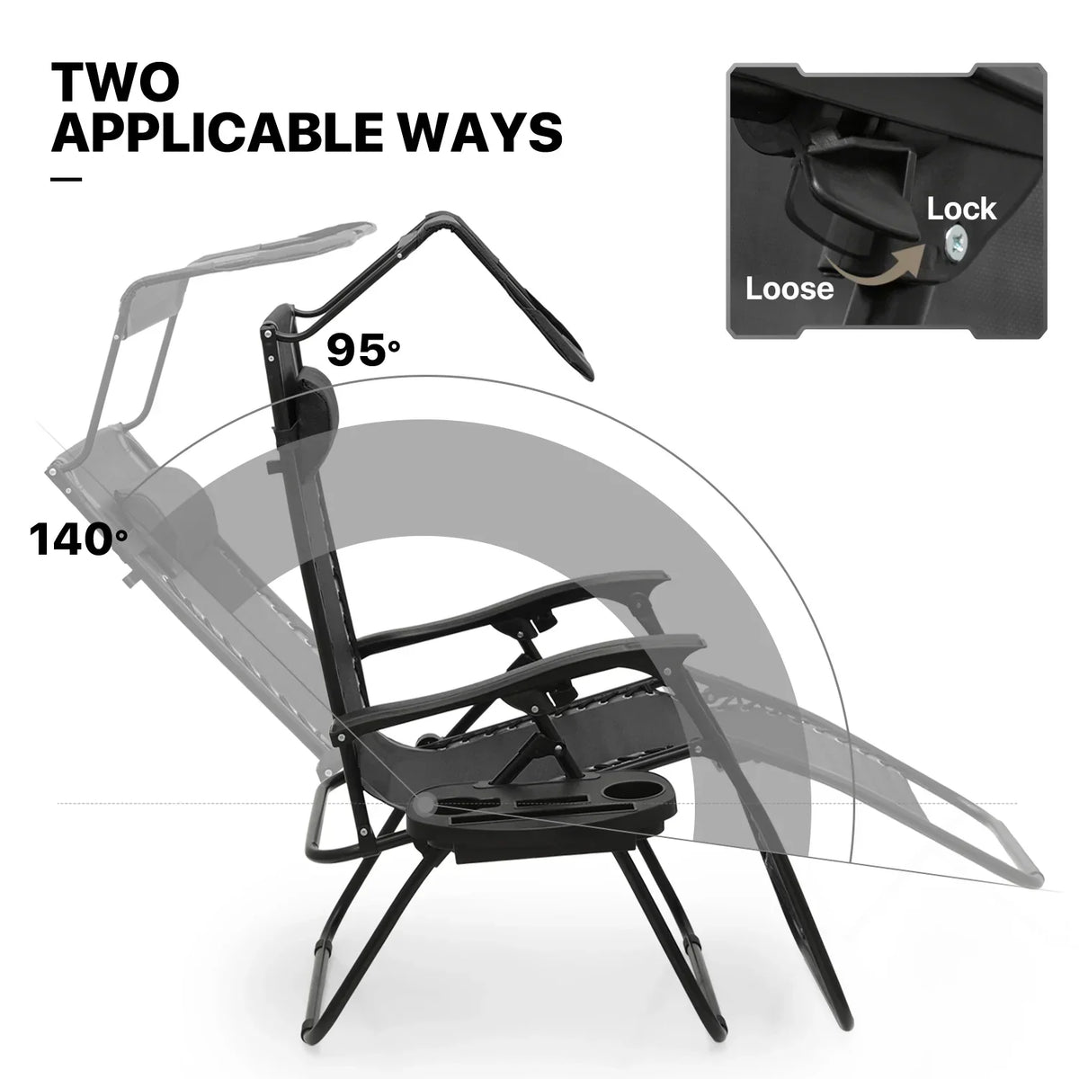 Nouveauté 2026 – Ensemble de 2 chaises MoNiBloom Zero Gravity , fauteuils de plage/terrasse pliables avec auvent et appui-tête, noirs
