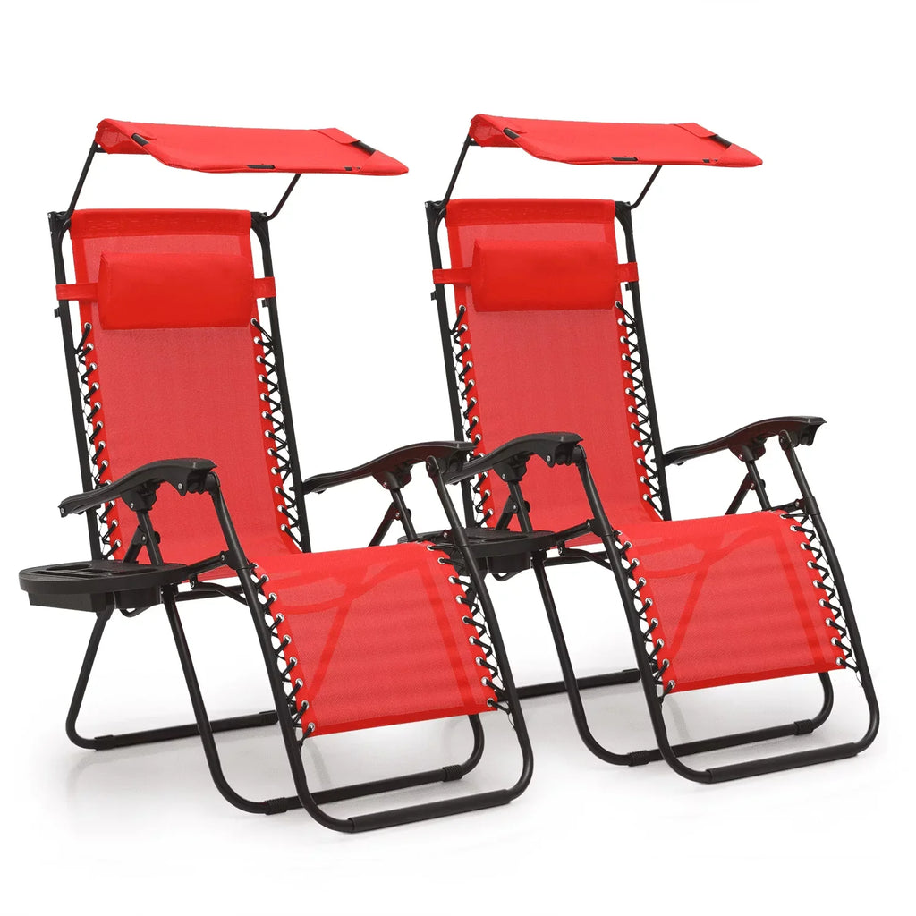 Nouveauté 2026 – Ensemble de 2 chaises MoNiBloom Zero Gravity , fauteuils de plage/terrasse pliables avec auvent et appui-tête, noirs
