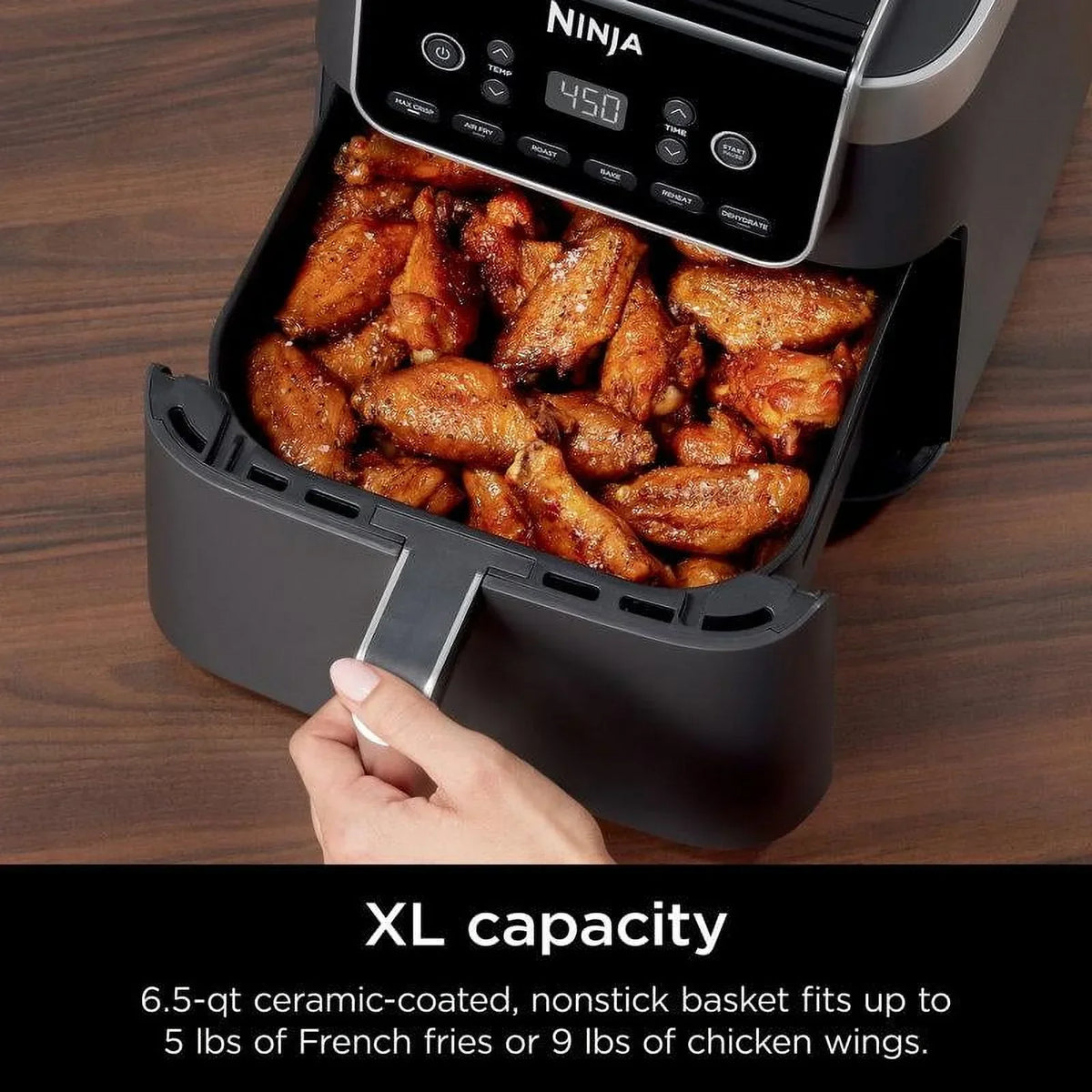 Nouveauté 2026 – Friteuse à air Ninja Pro XL 6-en-1 avec une capacité de 6,5 L, technologie Max Crisp, friture à air chaud, rôtissage à air chaud, cuisson au four, réchauffage, déshydratation, panier antiadhésif et plateau croustillant jusqu'à 230 °C