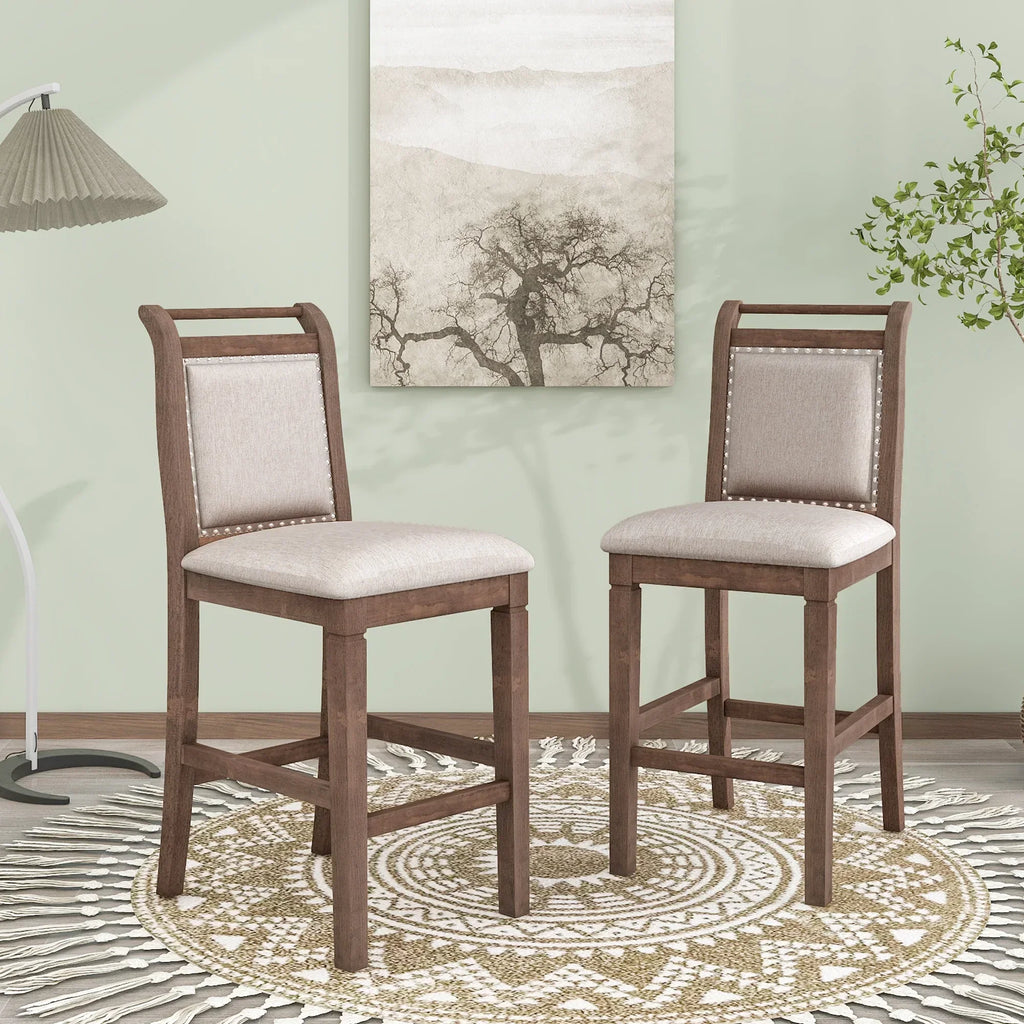 Nouveauté 2026 – Ensemble de salle à manger pliant 3 pièces en bois Harper & Bright Designs : table à abattants et 2 chaises de bar rembourrées, idéal pour les petits espaces, marron