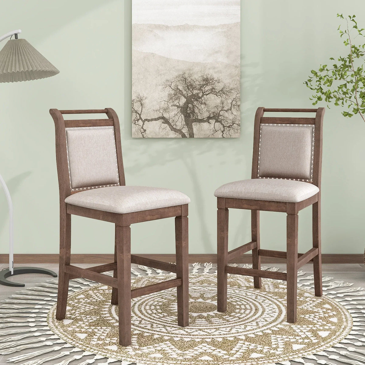Nouveauté 2026 – Ensemble de salle à manger pliant 3 pièces en bois Harper & Bright Designs : table à abattants et 2 chaises de bar rembourrées, idéal pour les petits espaces, marron