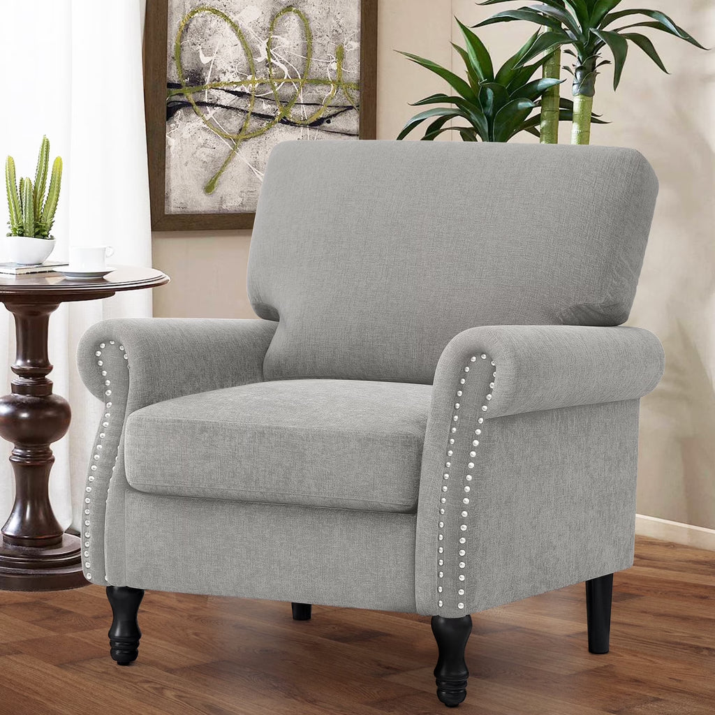 Nouveauté 2026 – Fauteuil d'appoint moderne COOLHUT , canapé une place confortable revêtu de tissu lin avec structure en bois massif, gris