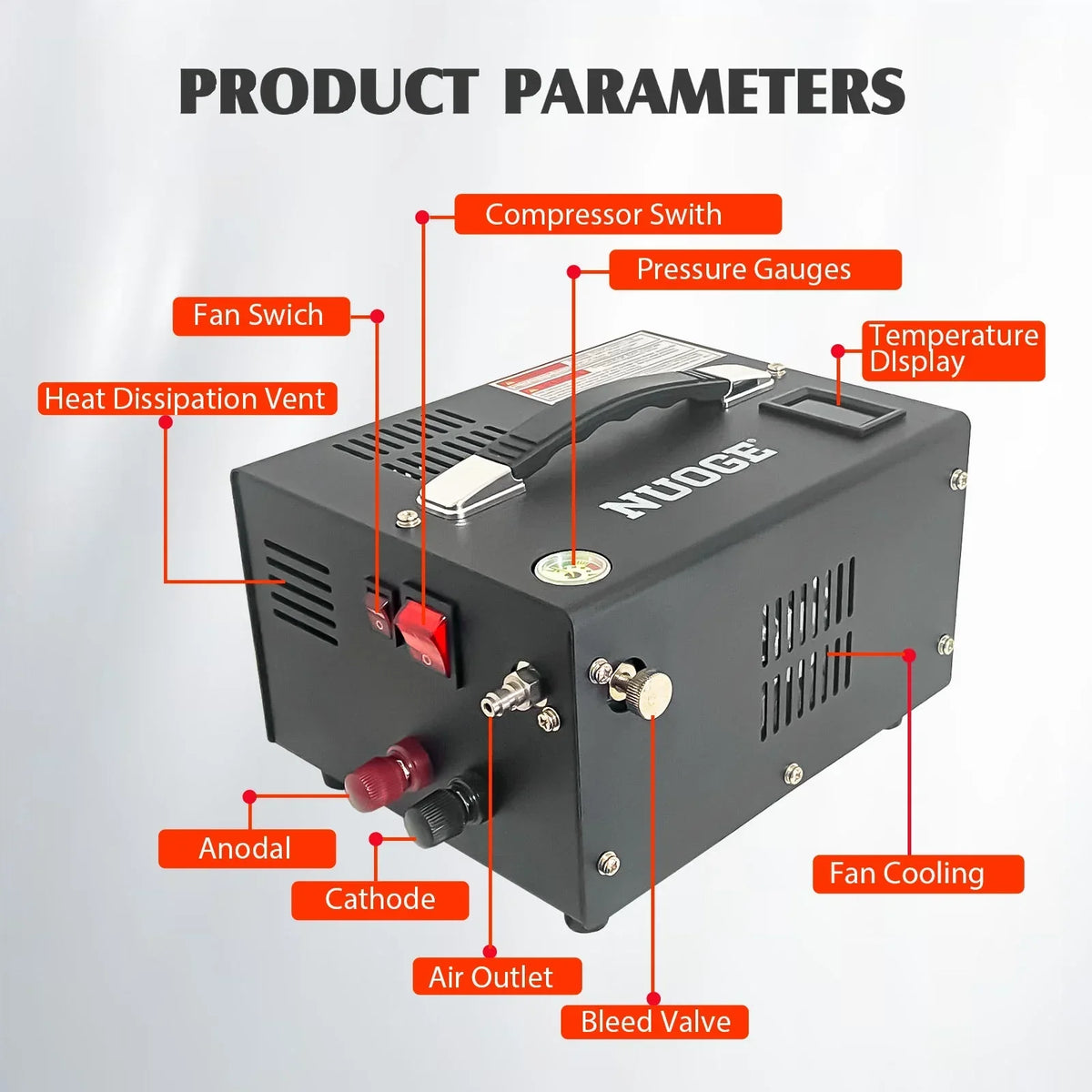 Nouveauté 2026 – Compresseur d'air NUOGE PCP , 4500 psi, 12 V CC ou 110 V CA avec convertisseur, pour bouteilles de paintball/plongée