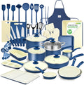 Nouveauté 2026 – Ensemble de cuisine 54 pièces – Ensemble complet de casseroles et poêles en céramique antiadhésive avec ustensiles, moules à pâtisserie et couteaux, compatible gaz, électrique et induction, rose poudré – Indispensables pour la cuisin