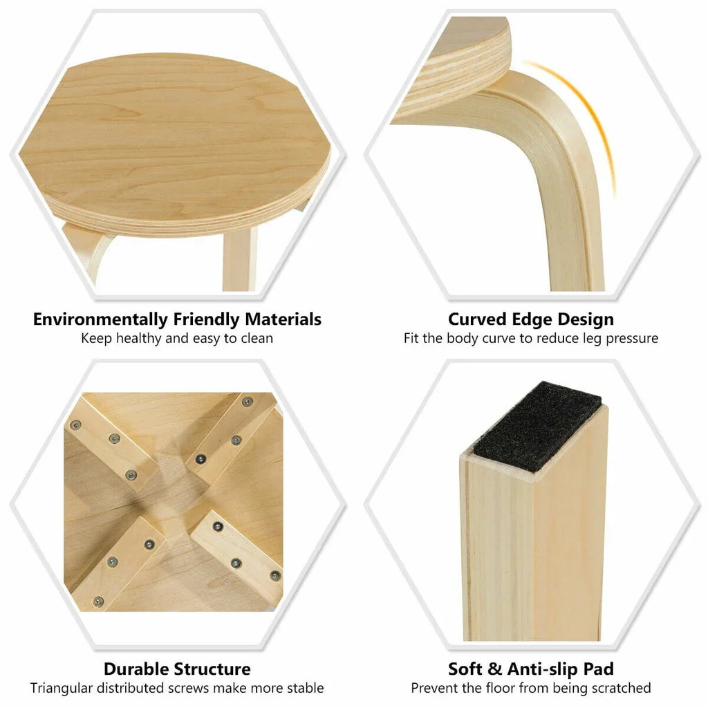 Nouveauté 2026 – Ensemble de 4 tabourets empilables de 45,7 cm (18 po) avec dossier inclinable, en bois, pour salle à manger et décoration intérieure