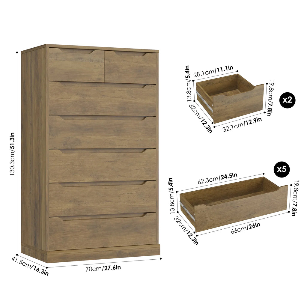 Nouveauté 2026 – Commode blanche Homfa 7 tiroirs, 130 cm de hauteur, meuble de rangement en bois avec base stable améliorée, commode verticale pour chambre ou salon