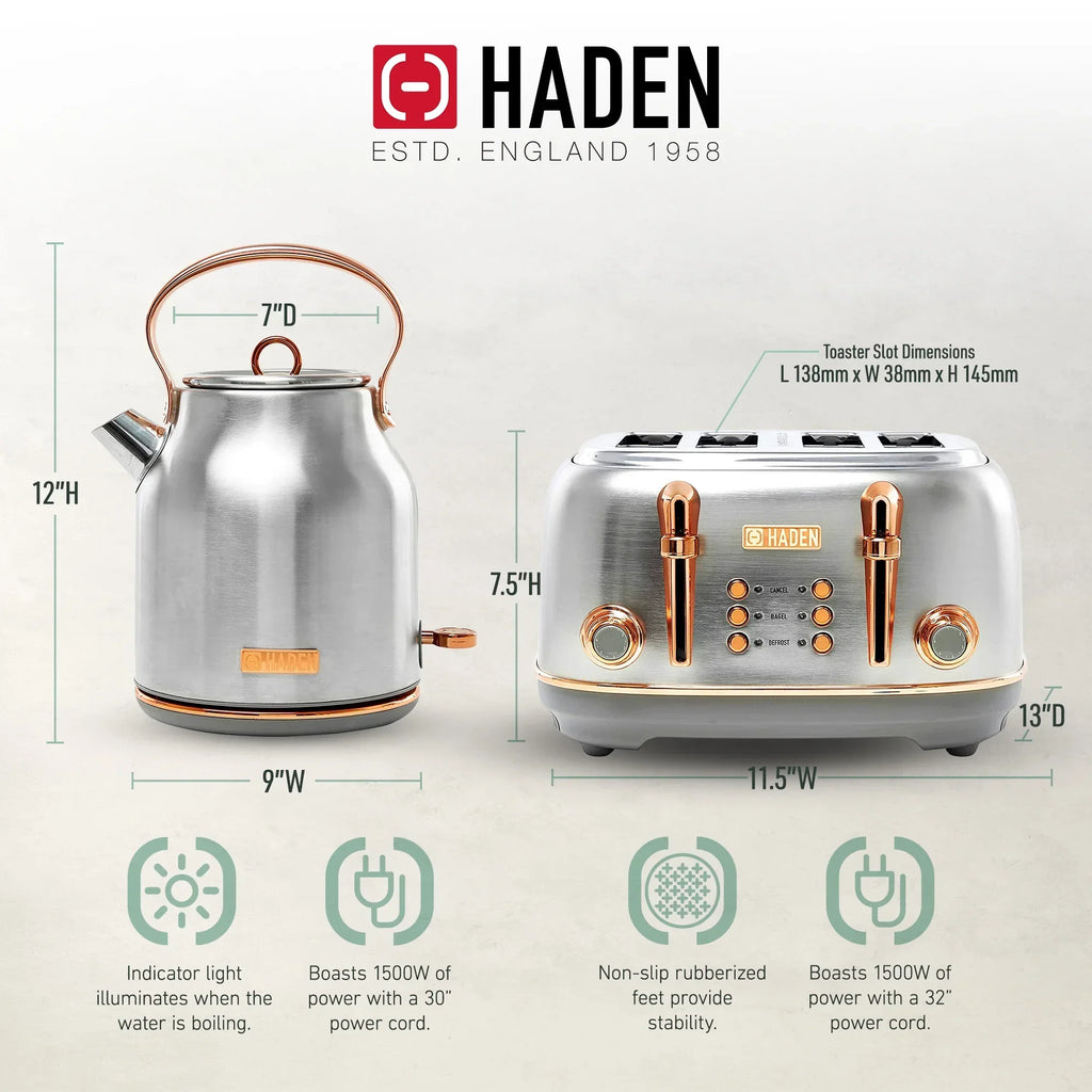 Nouveauté 2026 – Bouilloire électrique Haden Heritage 1500 1,7 W , finition noir mat avec accents cuivrés