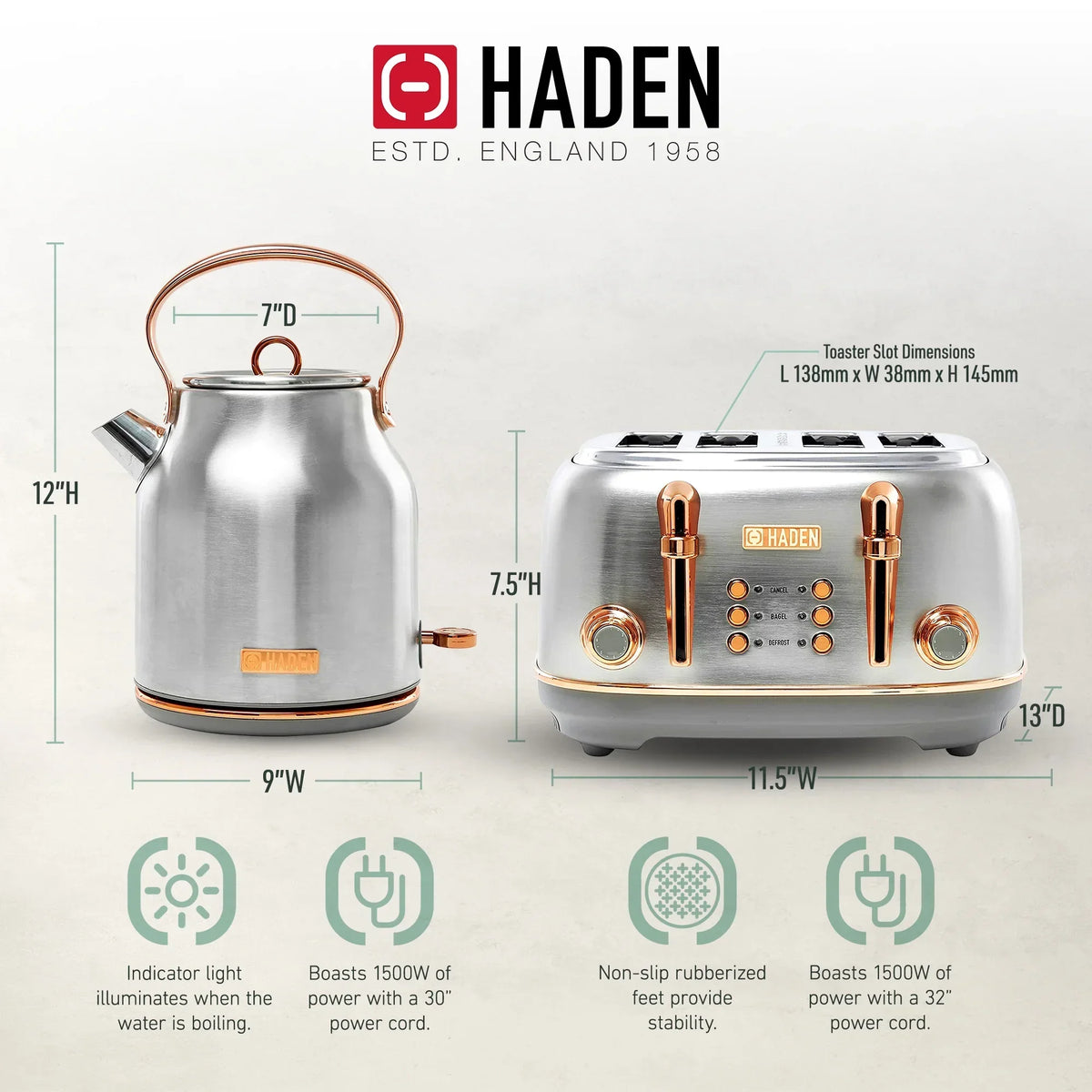 Nouveauté 2026 – Bouilloire électrique Haden Heritage 1500 1,7 W , finition noir mat avec accents cuivrés