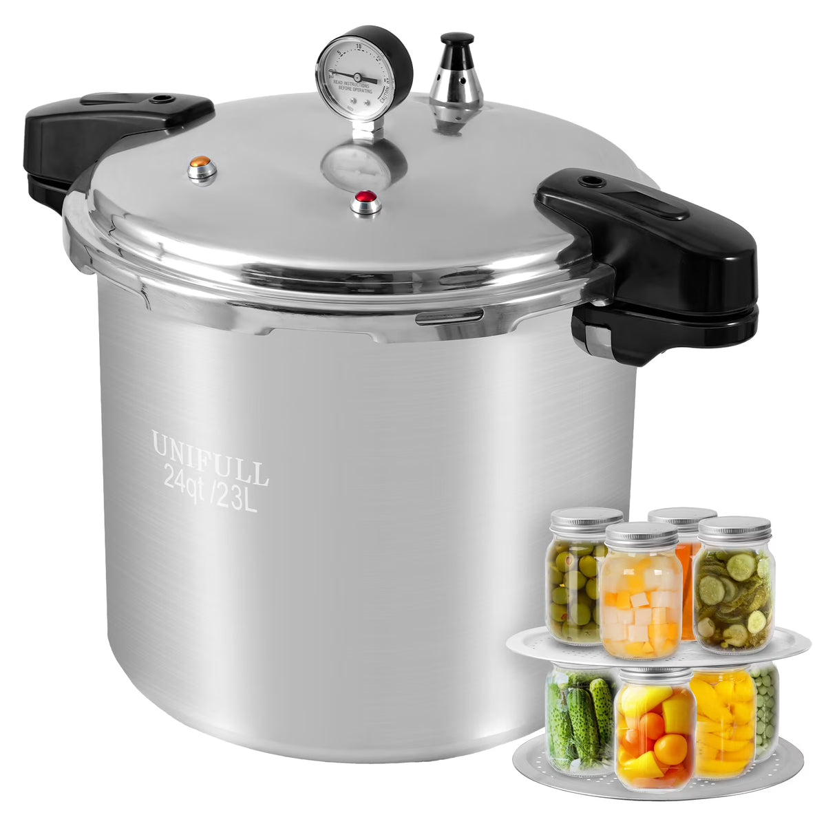 Nouveauté 2026 – Autocuiseur UNIFULL 24 pintes/23 litres , avec manomètre, soupape de sécurité (15 PSI) et joint d'étanchéité