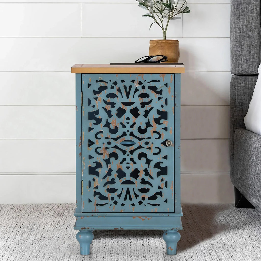 Nouveauté 2026 – Crédences et buffets sculptés creux Sophia & William , bois bleu, 2 étagères