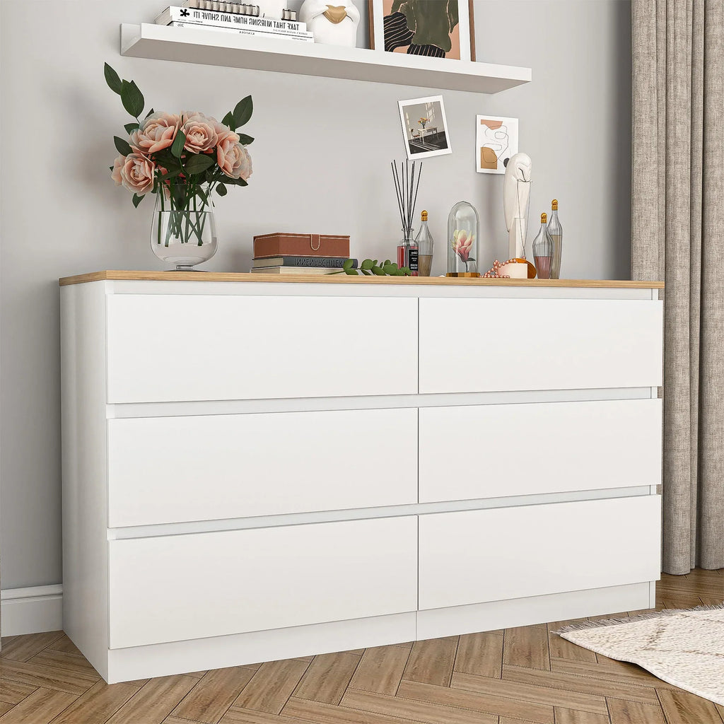 Nouveauté 2026 – Commode Resenkos moderne style milieu du siècle, 6 tiroirs, large, pour chambre à coucher, grise