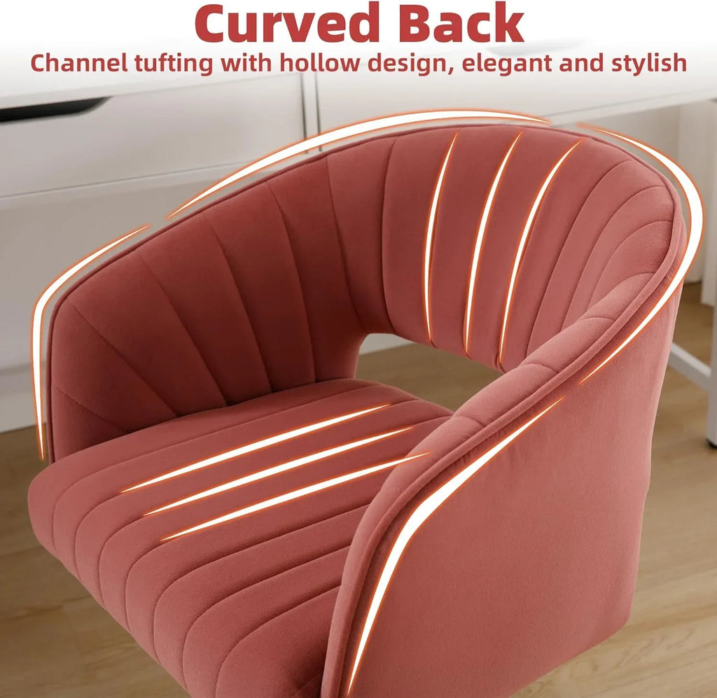 Nouveauté 2026 – Chaise de bureau Westice , chaise de travail en velours, chaise pivotante réglable en hauteur avec base dorée, idéale pour coiffeuse, bureau, salon ou salle informatique, beige
