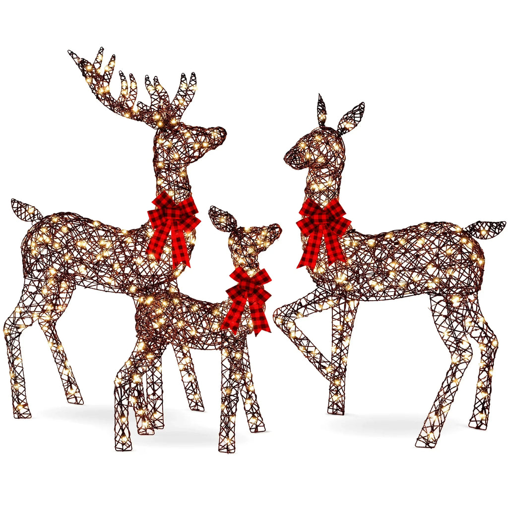 Nouveauté 2026 – Décoration de jardin extérieure Best Choice Products : cerfs lumineux de Noël en 3 pièces, 2 m (6,5 pi), avec 385 lumières DEL et piquets – Or