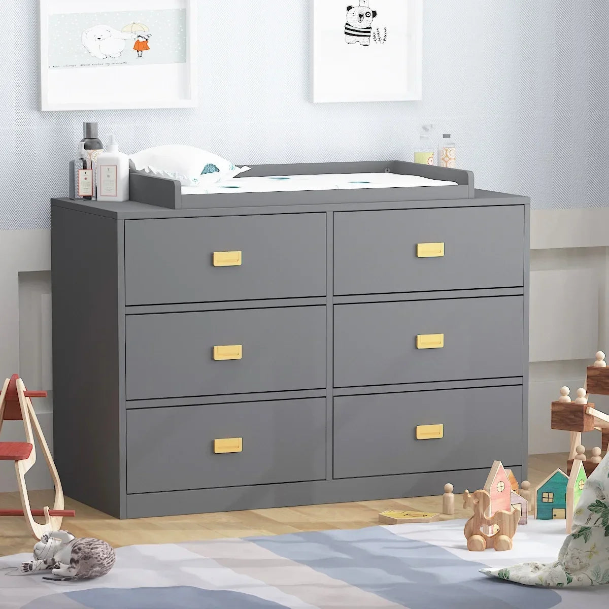 Nouveauté 2026 – Table à langer/commode pour chambre de bébé OXYLIFE , 114 cm (45 po), avec 4 tiroirs et une étagère, blanche