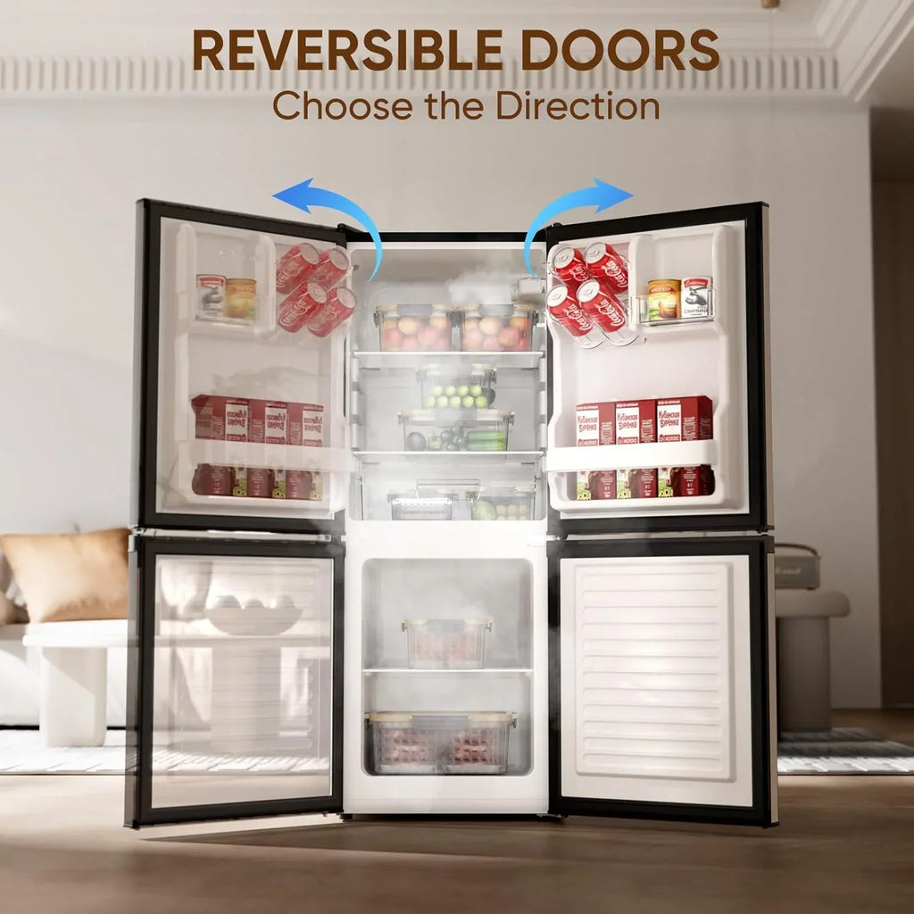 Nouveauté 2026 – Mini-réfrigérateur Upstreman 4 pi³ (113 L) avec congélateur inférieur, 2 portes, thermostat réglable et tablettes en verre amovibles, noir BM40