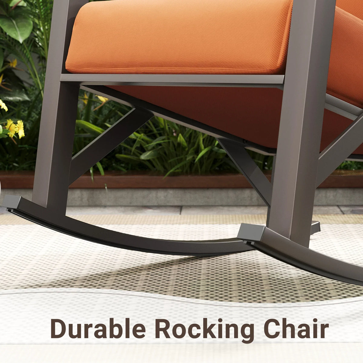Nouveauté 2026 – Ensemble bistro MRUAKA , 3 pièces, comprenant 2 fauteuils à bascule et 1 table basse en métal avec coussins épais, idéal pour véranda, jardin ou bord de piscine, couleur beige