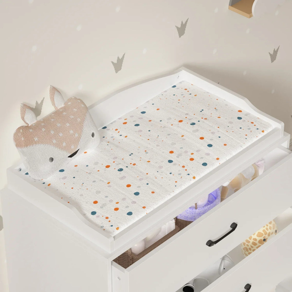 Nouveauté 2026 – Table à langer/commode pour chambre de bébé OXYLIFE , 114 cm (45 po), avec 4 tiroirs et une étagère, blanche