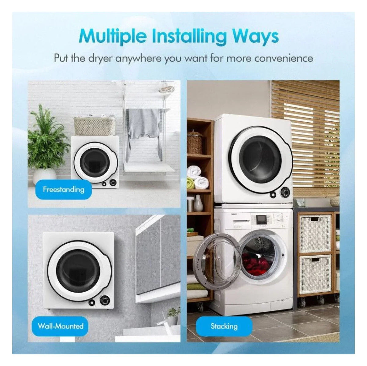 Nouveauté 2026 – Sèche-linge électrique Electric , modèle compact de 6 kg avec cuve en acier inoxydable, 4 modes de séchage, 2 niveaux de température, certifié ETL - idéal pour appartements, résidences étudiantes et camping-cars