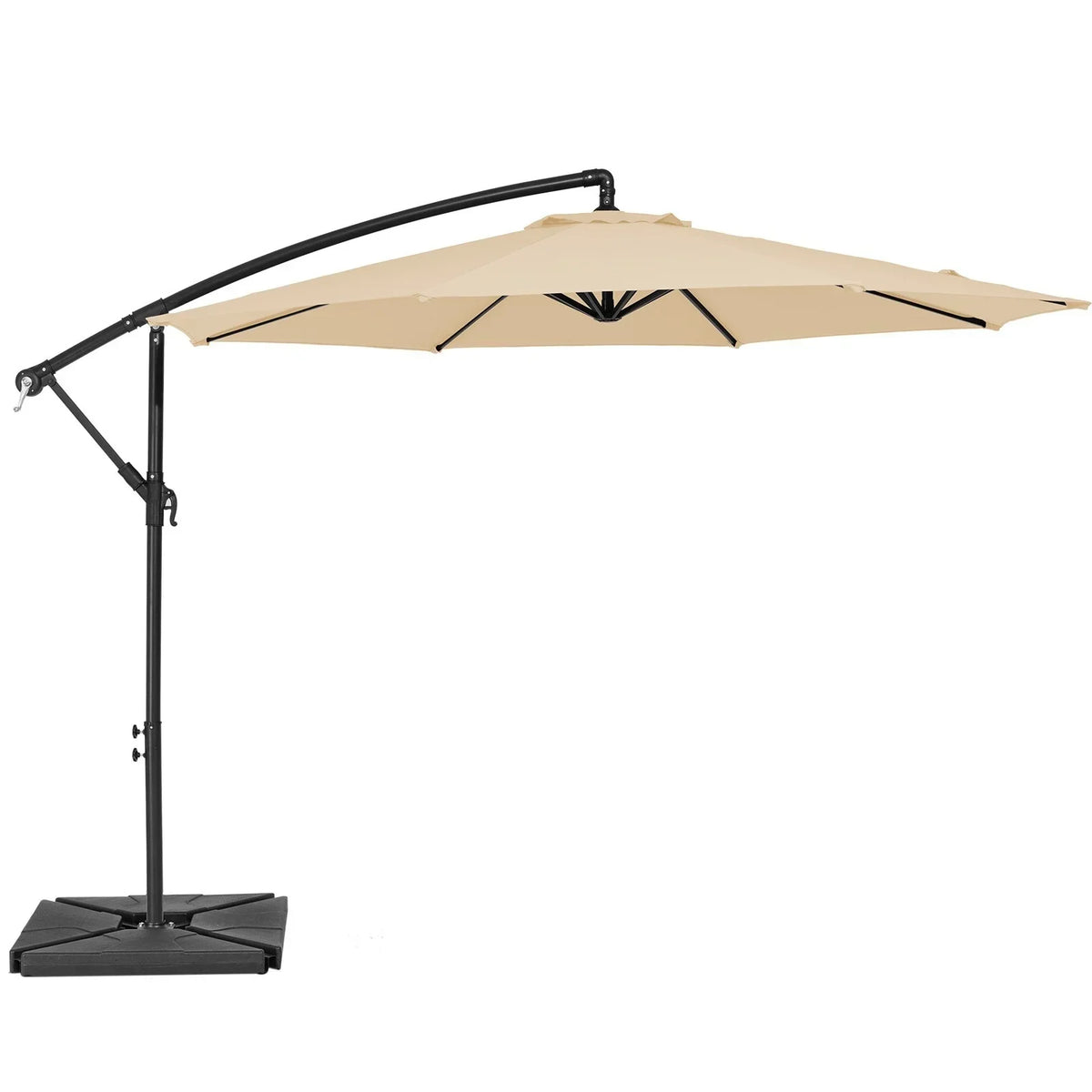 Nouveauté 2026 – Parasol déporté suspendu JUSTLET de 3 m (10 pi) robuste avec base en 4 pièces incluse, beige
