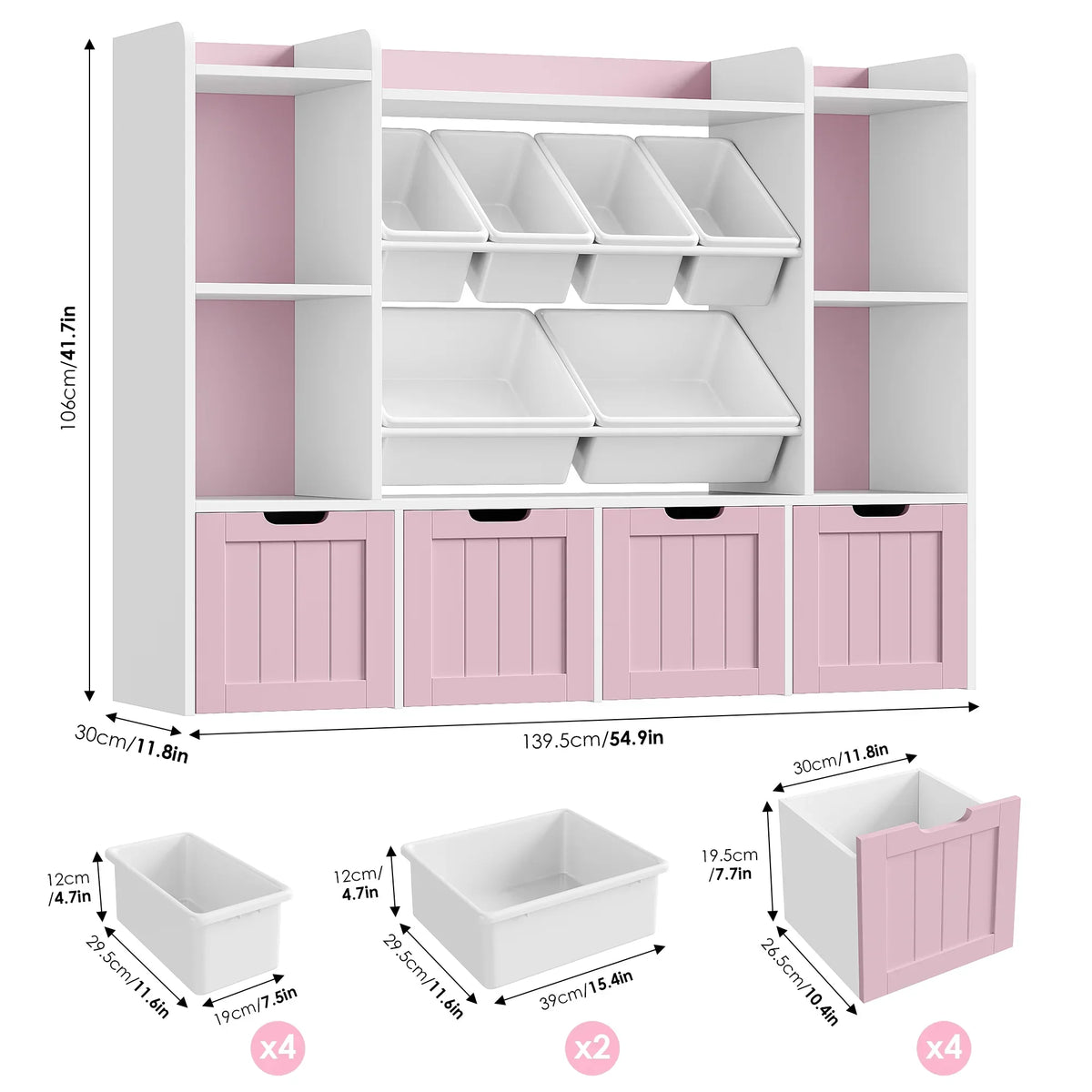 Nouveauté 2026 – Bibliothèque enfant Hiphuta à 3 niveaux avec rangement pour jouets, en bois, composée de 6 boîtes et 4 tiroirs amovibles, blanche