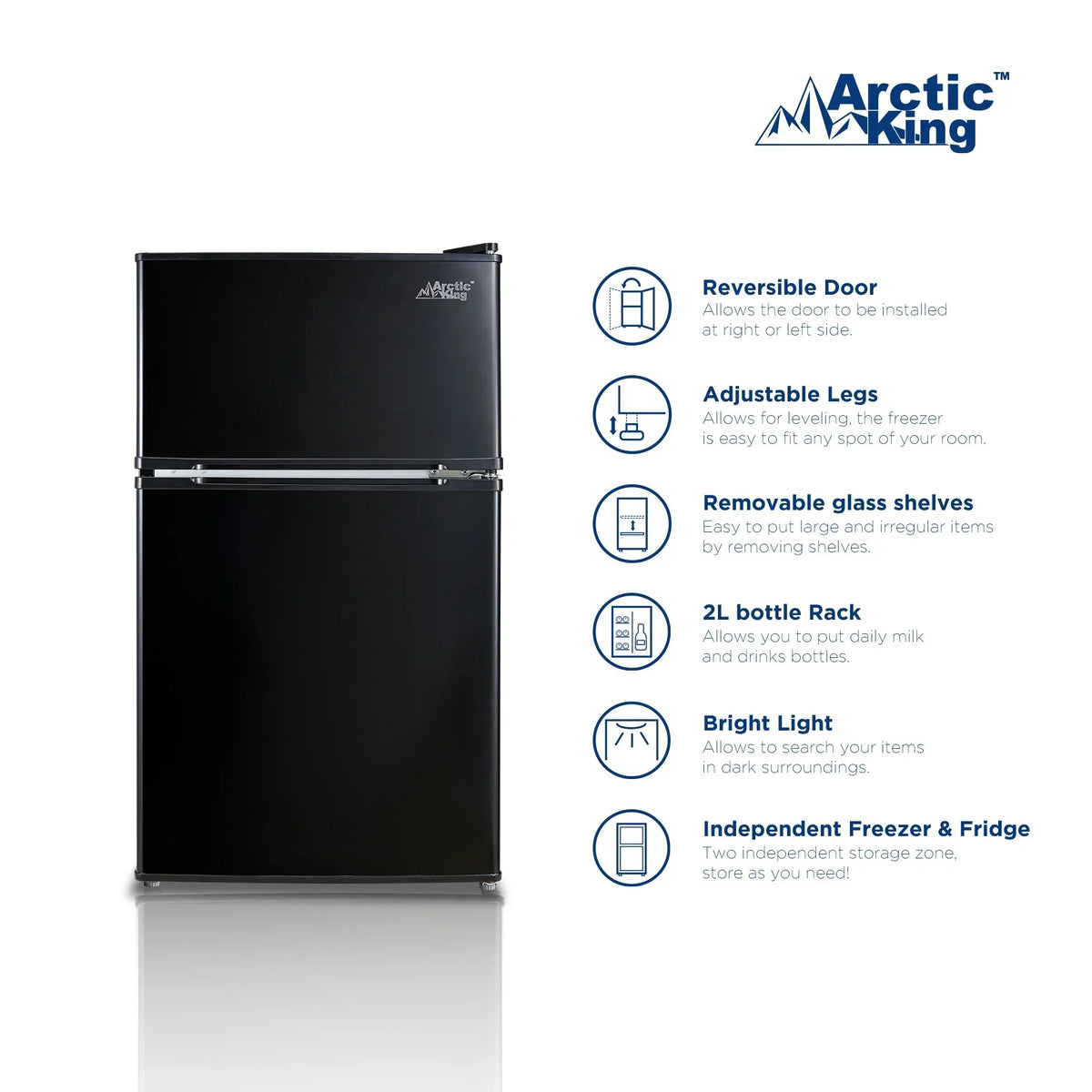 Nouveauté 2026 – Mini-réfrigérateur à deux portes Arctic King 3,2 pi³ avec congélateur, acier inoxydable, E-Star