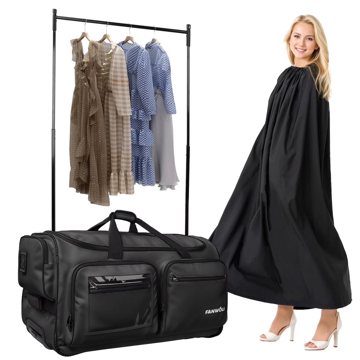 Nouveauté 2026 – Sac de danse Fegat avec portant - Sac de danse pliable à roulettes de 71 cm (28 pouces) pour compétitions, danse, spectacles, streamers et athlètes. Valise légère à roulettes