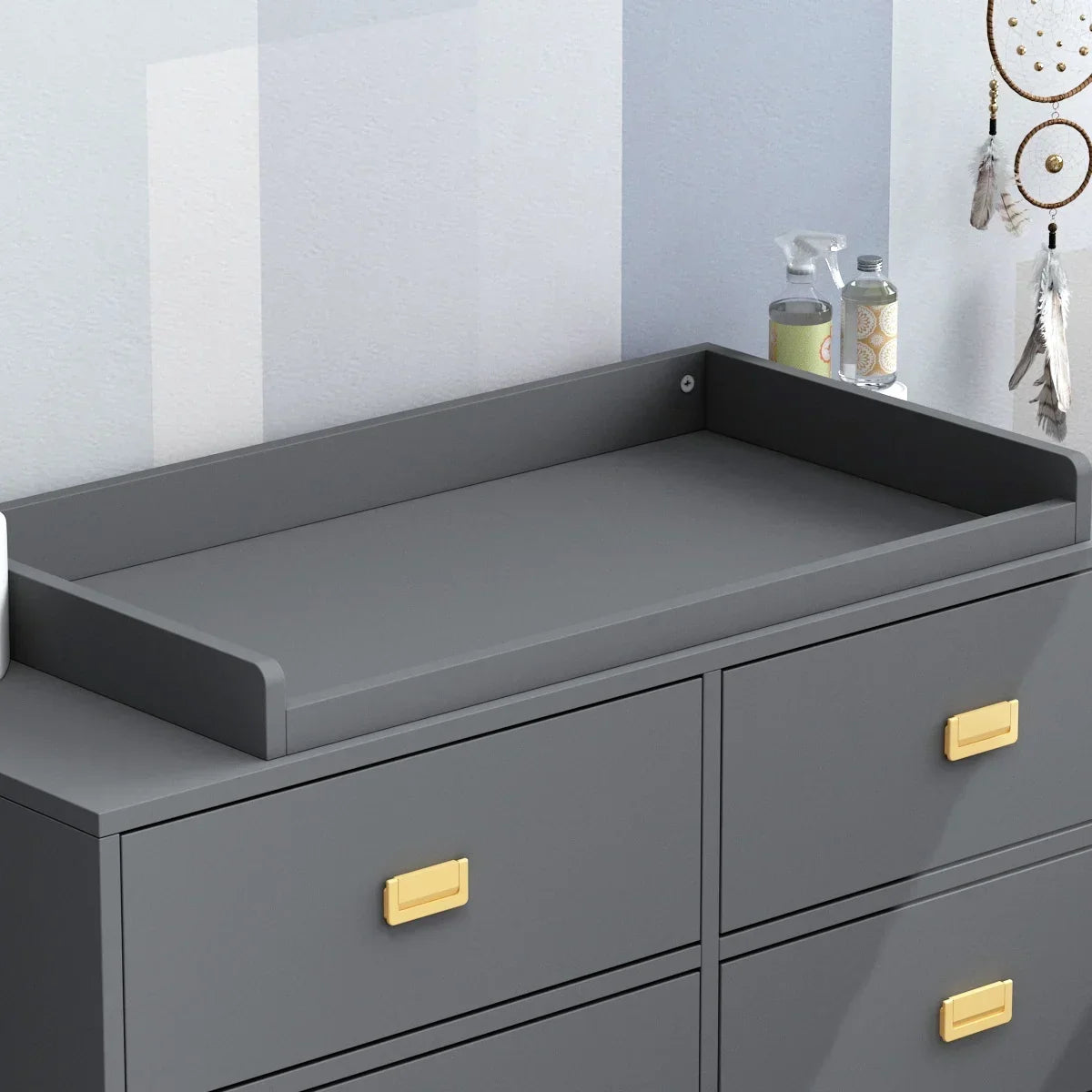 Nouveauté 2026 – Table à langer/commode pour chambre de bébé OXYLIFE , 114 cm (45 po), avec 4 tiroirs et une étagère, blanche