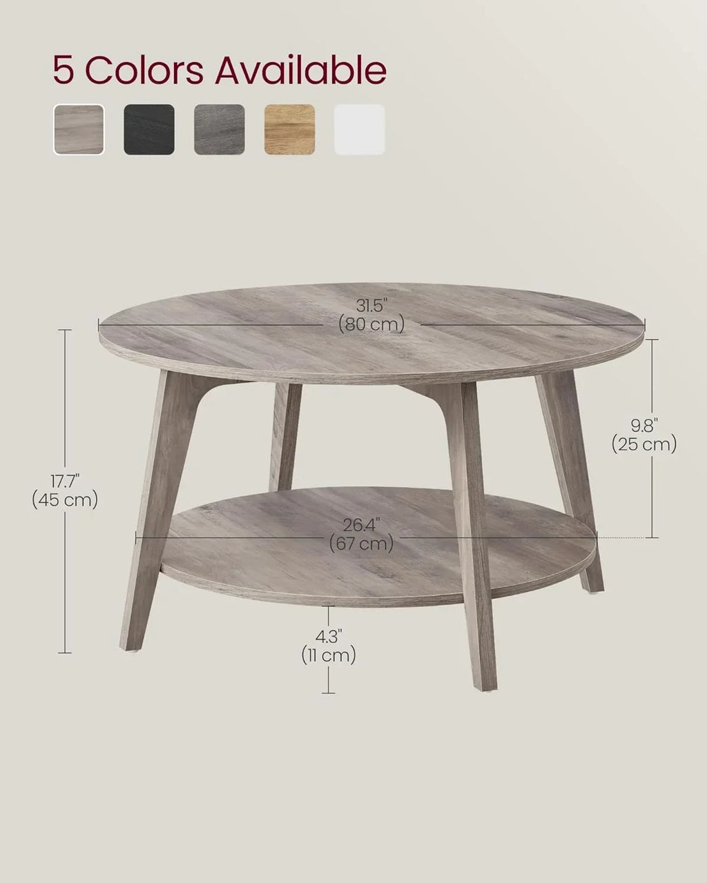 Nouveauté 2026 – Table basse ronde VASAGLE , table basse à 2 niveaux avec rangement, pour salon, 80 x 45 cm, facile à monter, couleur miel