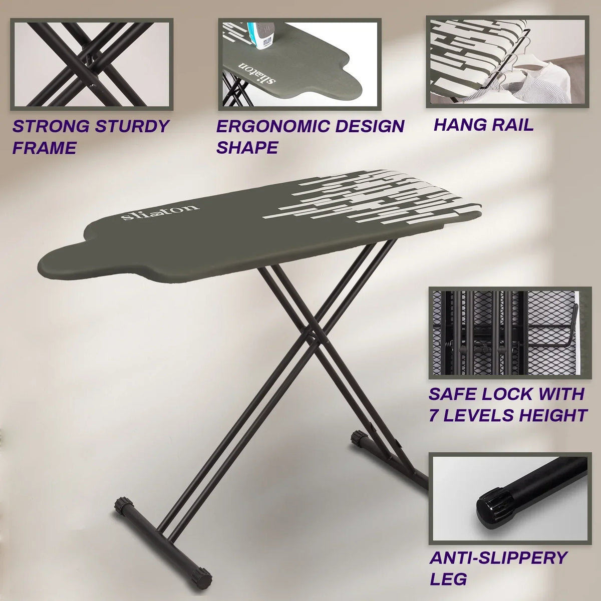 Nouveauté 2026 – Planche à repasser extra large KDJ HOME Slieton avec barre de suspension, 51 cm de large (20 pouces