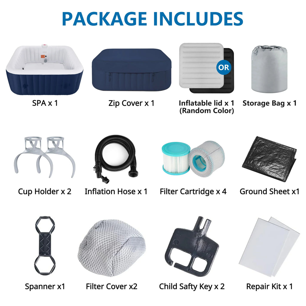 Nouveauté 2026 – Spa gonflable portable d'extérieur , 185 cm (73 pouces), 4 à 6 personnes, avec panneau de commande, 130 jets, couverture isolante et protection de fond, température jusqu'à 40 °C (104 °F), gris