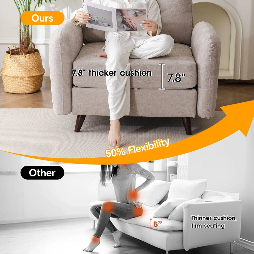 Nouveauté 2026 – Fauteuil d'appoint surdimensionné Rexulqo avec rangement intégré, confortable pour le salon, livré avec 2 coussins décoratifs, fauteuil rembourré style milieu du siècle, assise profonde de 62 cm, fauteuil de lecture pour chambre ou b