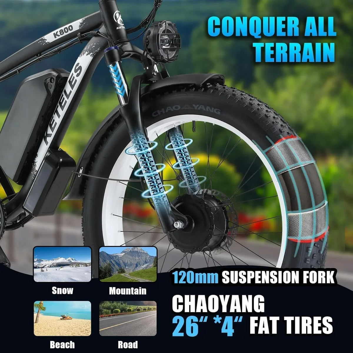 Nouveauté 2026 – Vélo électrique KETELES pour adultes, Peak 4000W à double moteur, VTT électrique à gros pneus 26", batterie amovible 48V 23AH UL 2849