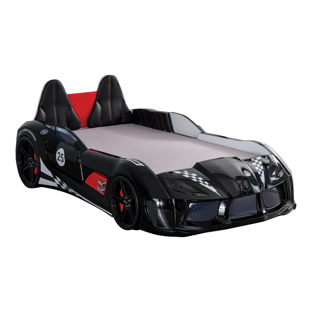 Nouveauté 2026 – Lit double en plastique pour enfants Dash Kids, motif voiture de course, avec LED et son, blanc, Furniture of America