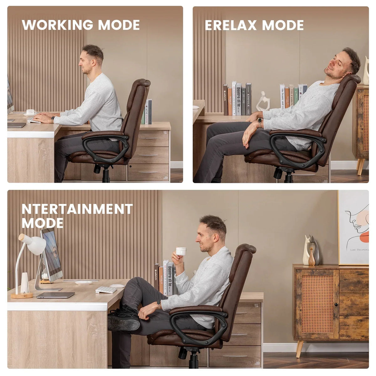 Nouveauté 2026 – Fauteuil de bureau ergonomique Mainstays Executive à dossier haut en cuir noir