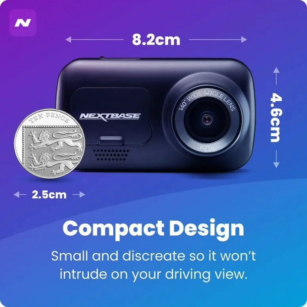 Nouveauté 2026 – Nextbase 222X Caméra de tableau de bord double compacte Avant et arrière Écran IPS HD 2,5", 1080p Full HD, Objectif à 6 couches, Noir, 0,17 lb assemblée