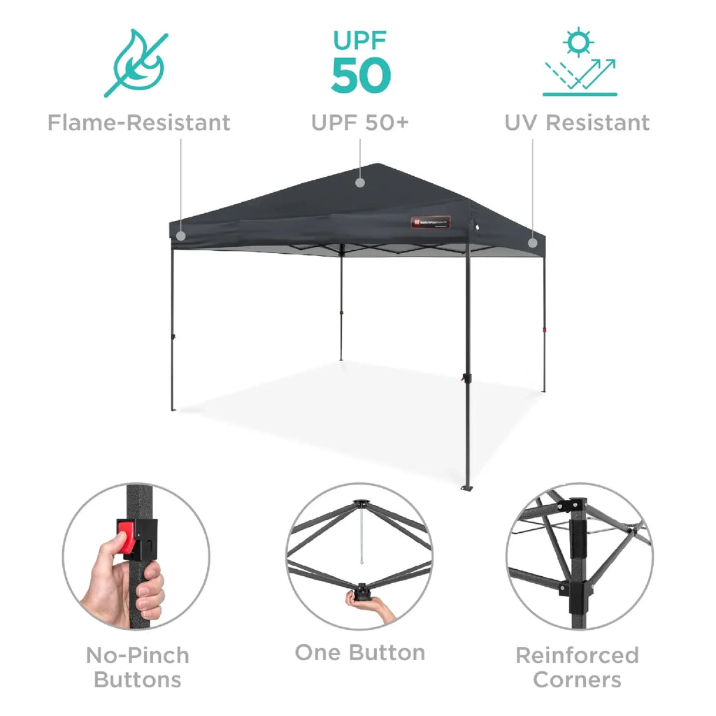 Nouveauté 2026 – Best Choice Products 3,66 m x 3,66 m - Abri pliant facile à monter avec installation en un clic, sac à roulettes et 4 sacs de lestage - Bleu marine