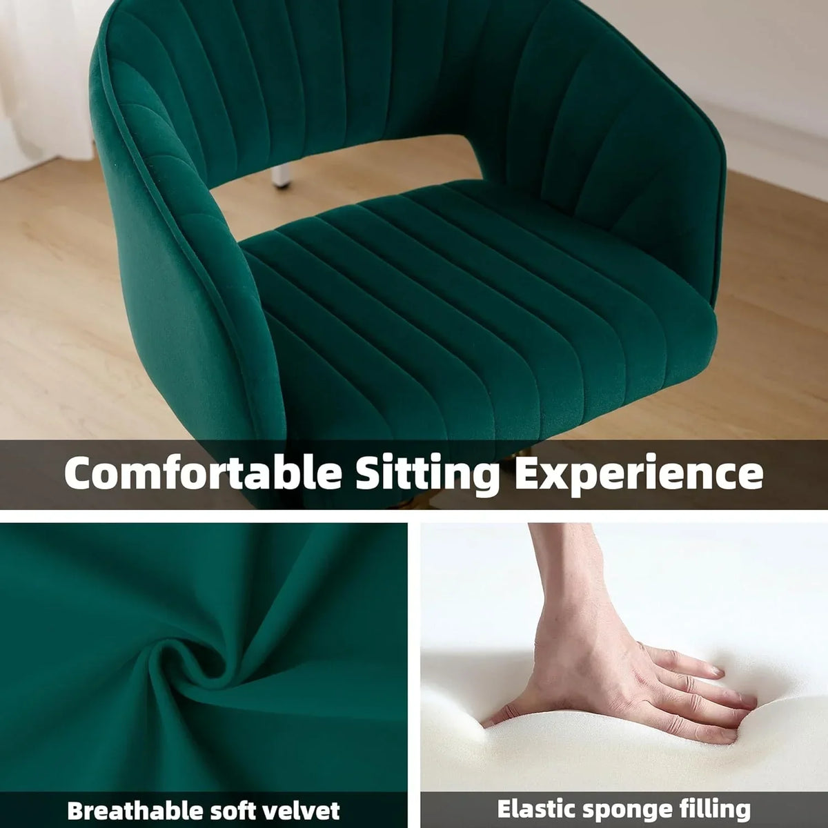 Nouveauté 2026 – Chaise de bureau Westice , chaise de travail en velours, chaise pivotante réglable en hauteur avec base dorée, idéale pour coiffeuse, bureau, salon ou salle informatique, beige