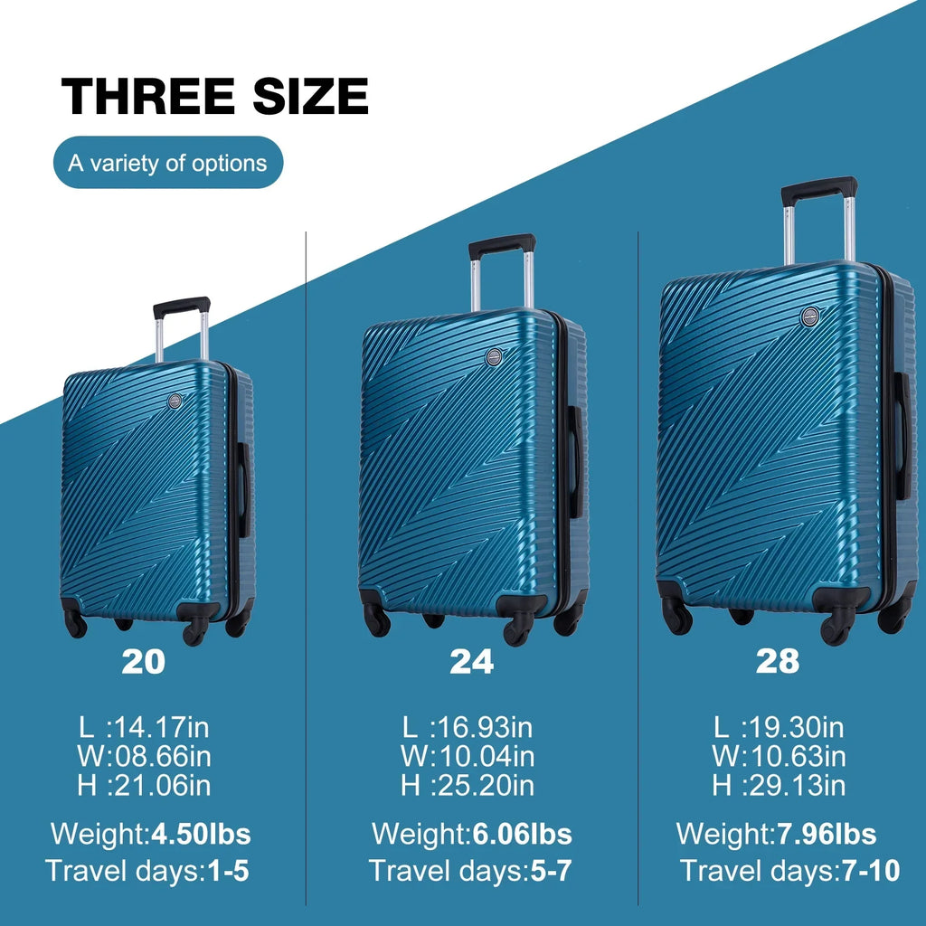 Nouveauté 2026 – Ensemble de 3 valises Tripcomp , valise rigide légère à roulettes multidirectionnelles 20 po, 24 po, 28 po (bleu