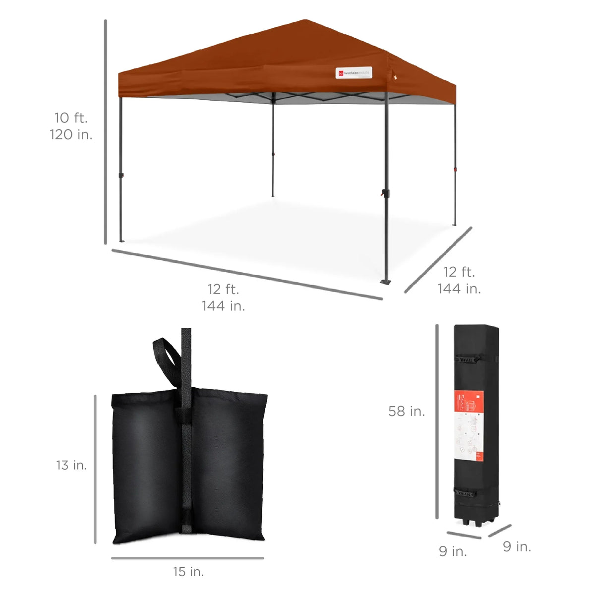 Nouveauté 2026 – Best Choice Products 3,66 m x 3,66 m - Abri pliant facile à monter avec installation en un clic, sac à roulettes et 4 sacs de lestage - Bleu marine