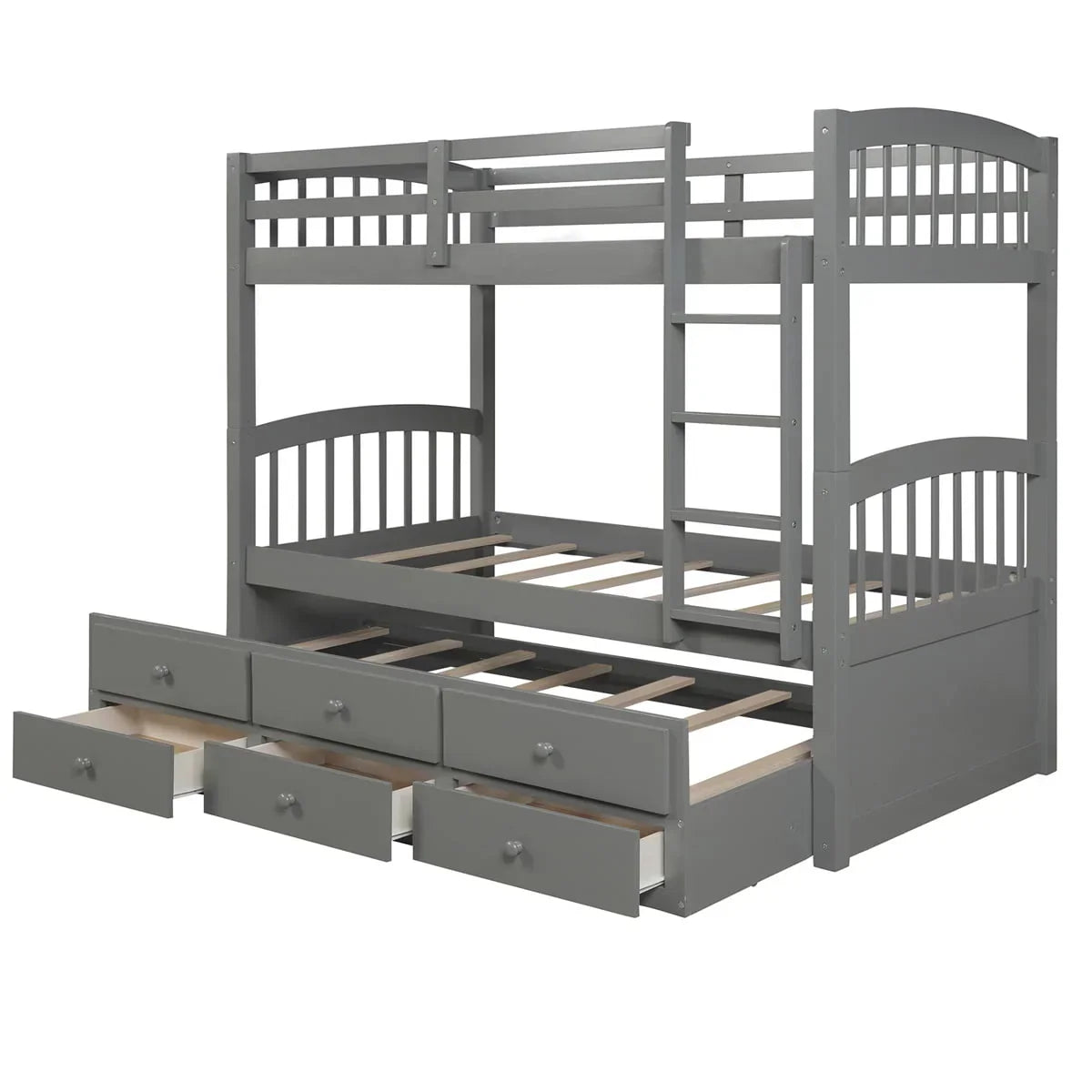 Nouveauté 2026 – Lit superposé Twin-Over-Twin avec 3 tiroirs de rangement, cadre de lit superposé simple avec échelle et barrière de sécurité, lit superposé gigogne en pin pour chambre d'adolescent ou chambre d'amis, convertible en 2 lits, gris